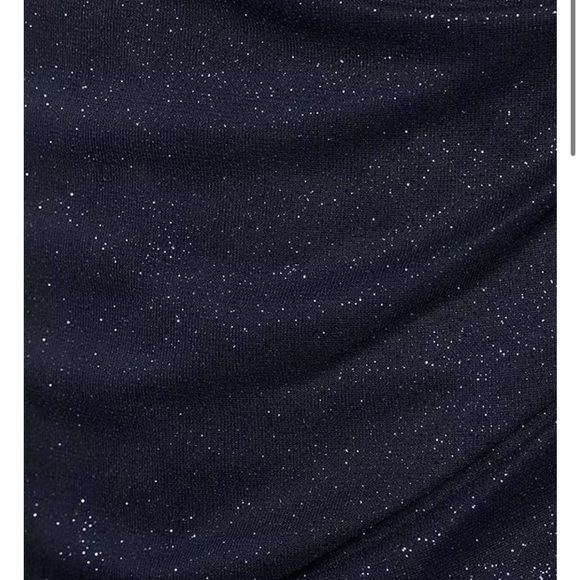 Alex Evenings Glitter Mesh Cold Shoulder Cap Sleeve Side Slit Ruched Gown - Picture 5 of 11